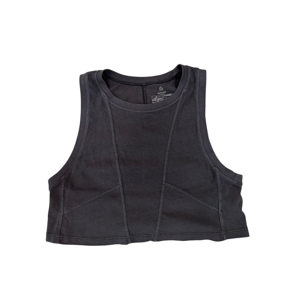 Offline by Aerie Cropped Tank Top Charcoal Grey XS